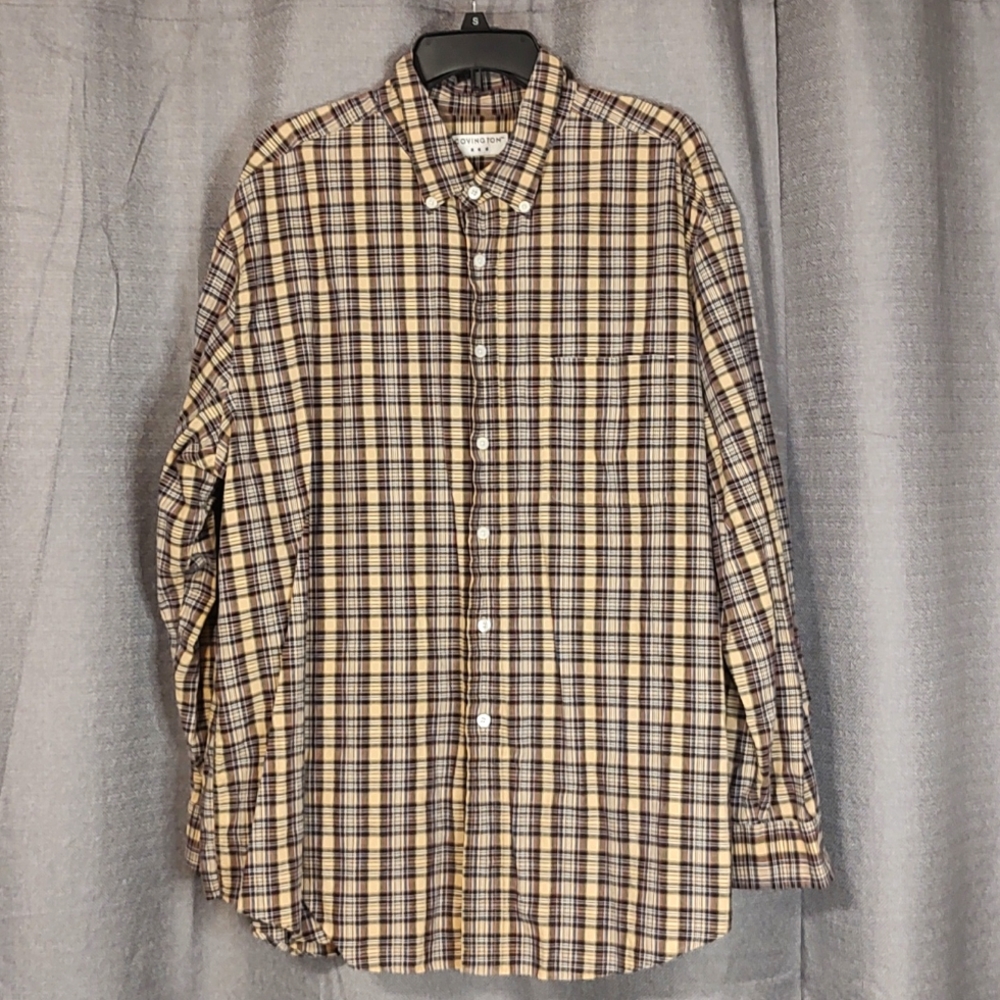 Covington Brown Tan Blue Plaid Long Sleeve Button Down Shirt Mens XXL